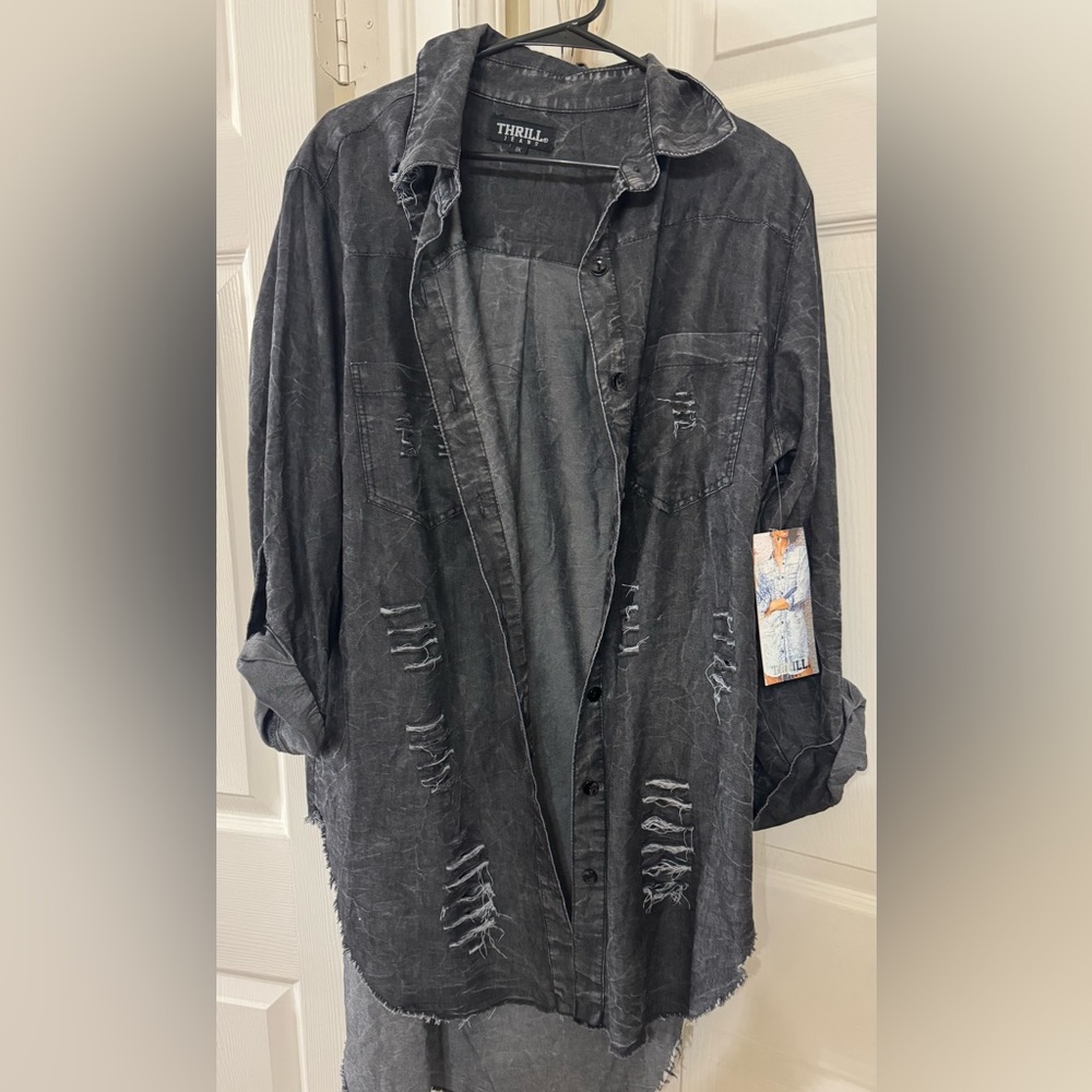 Distressed Black Denim Jacket